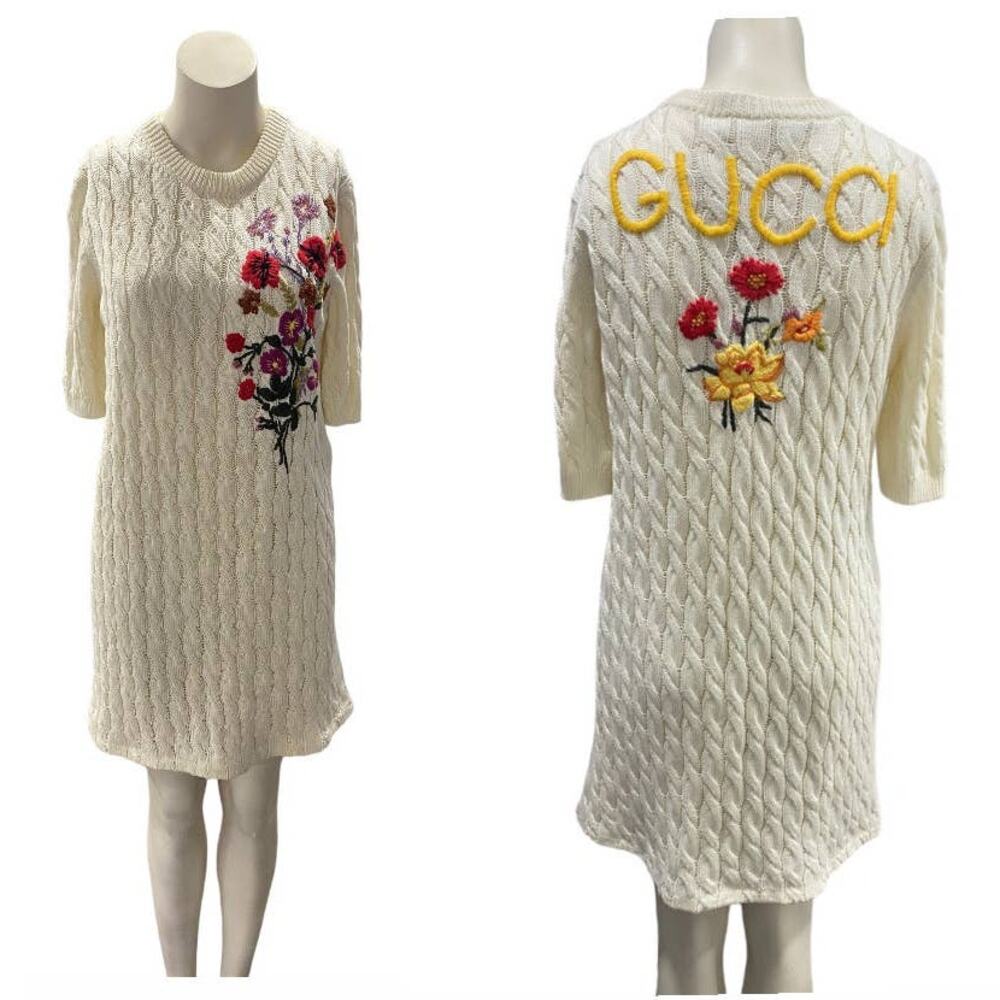 GUCCI Dress Lovelight Cotton Embroidery Floral Knit Small